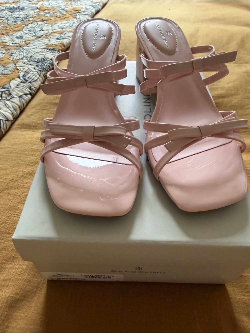 Bandolino Pink Bow-Strap Block Heel Sandals